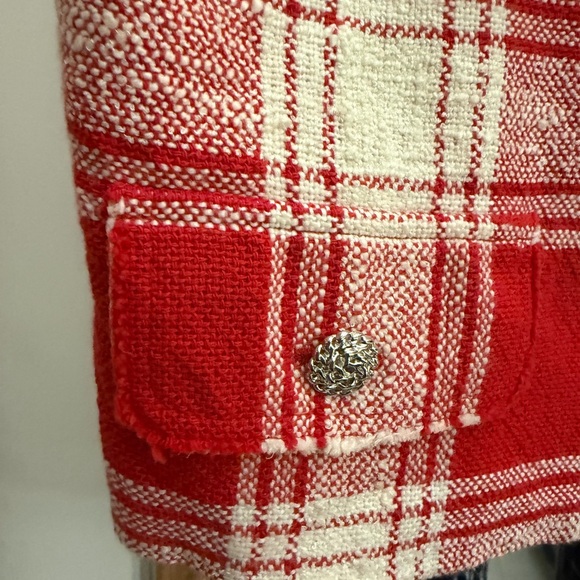 Zara Red & Cream Plaid Button-Front Vest - Picture 5 of 6
